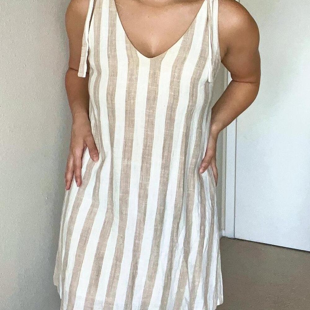 Mink pink tan and white stripe dress